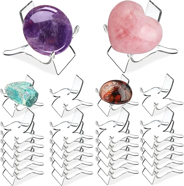 (24 PCSDisplay Stand,Acrylic Rock Display stands,Clear Display Easel Stands Pedestal for Crystal Geodes Rock Mineral Agate Fossil Coral crystal/gemstone Small Collectibles Display Stands (Medium)