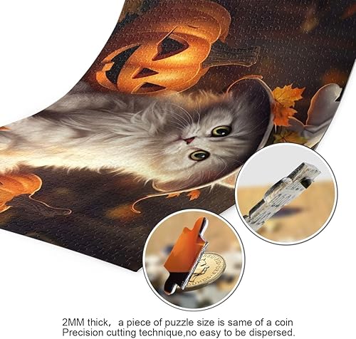 Miniatura 3 de Rompecabezas de bruja de gato en sombrero de Halloween, rompecabezas para adultos, con letras en la parte posterior, rompecabezas de 1000