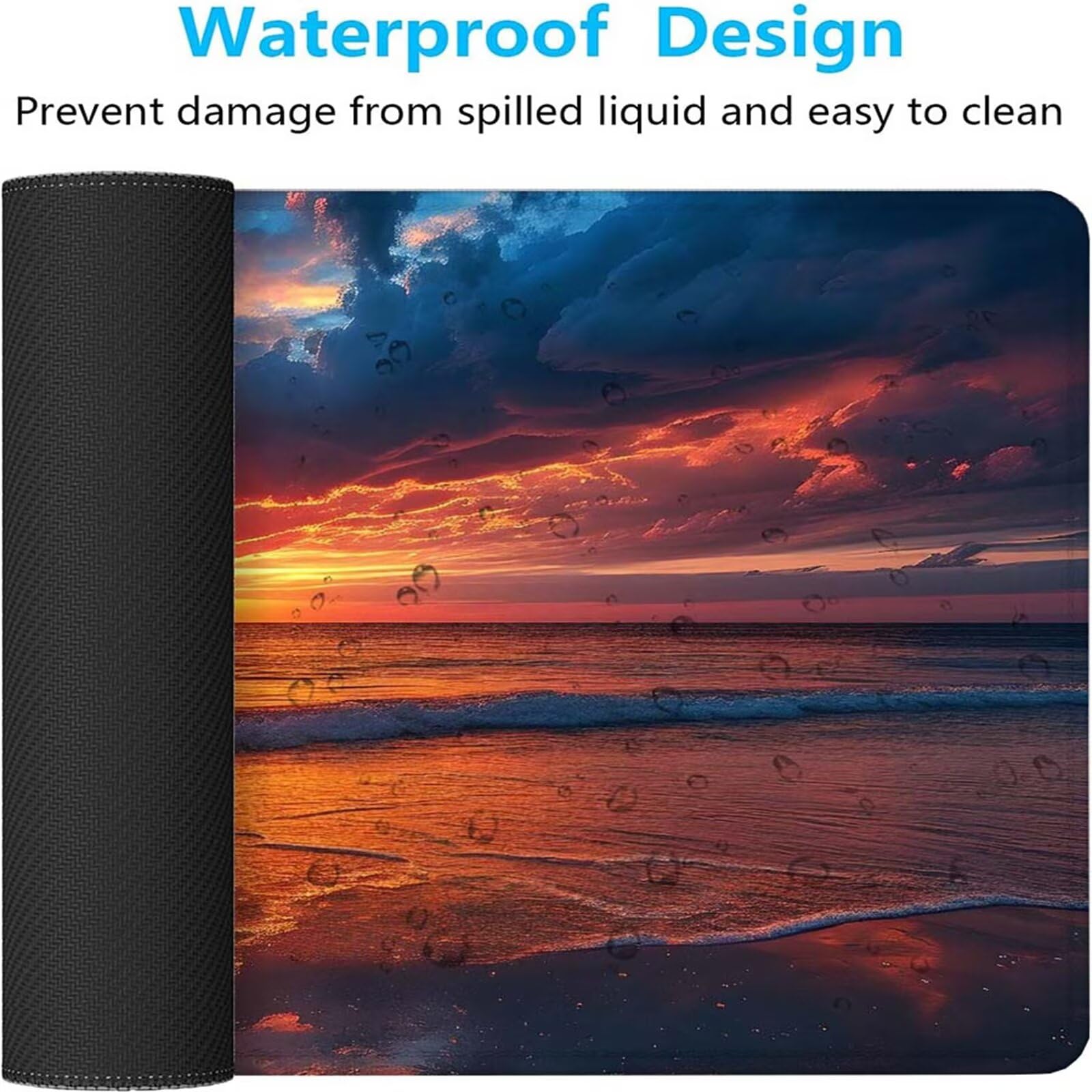 Alfombrilla Ratón Atardecer Playa Alfombrilla Ratón XXL 1400x600x3mm Mouse Pad Resiste Salpicaduras, Extendida de Gran Tamaño con Bordes Cosidos, Mejora la Precisión y la Velocidad, Duradera y-333