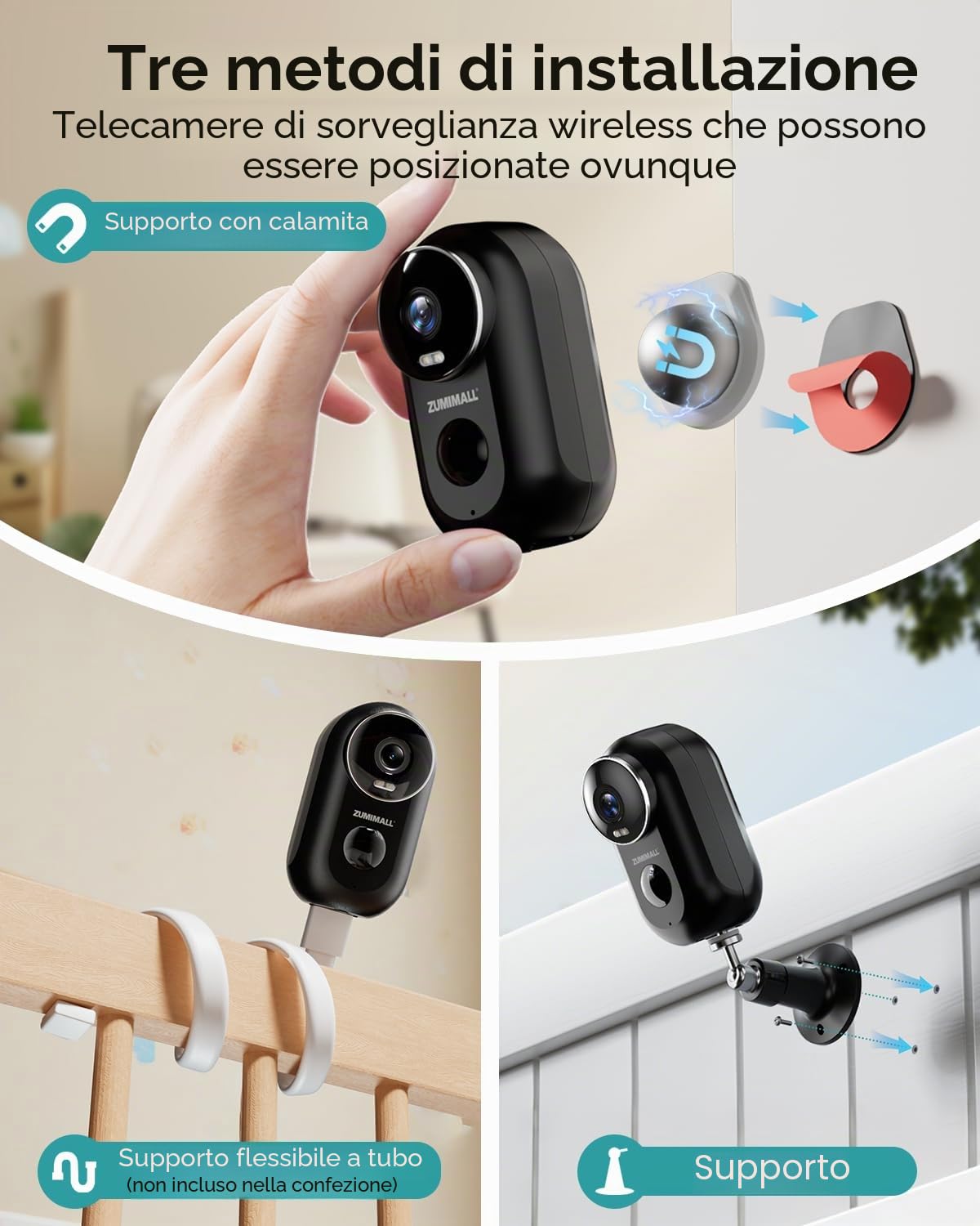 ZUMIMALL 2 Confezioni Telecamera Wi-Fi Esterno Batteria Senza Fili, 2K Telecamera Wi-Fi Batteria Senza Fili con Visione Notturna a Colori,Rilevamento del movimento, 2 Vie Audio, Sirena, Cloud