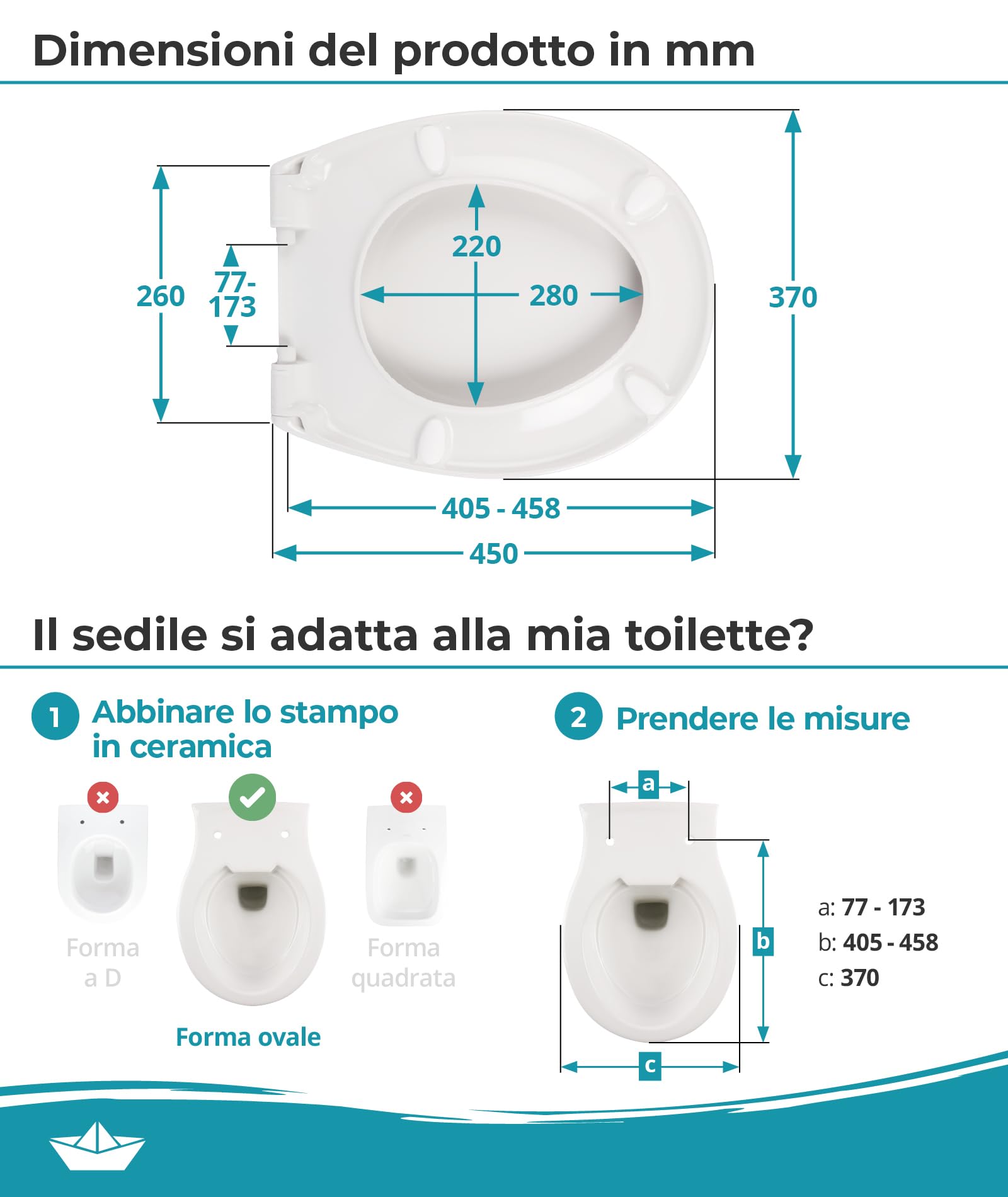 Calmwaters® Copriwater con abbassamento automatico, sedile WC facile da montare, fino a 250 kg, Made in EU, in Duroplast antibatterico, 2 modalità di fissaggio, rimovibili, occhialini ovali