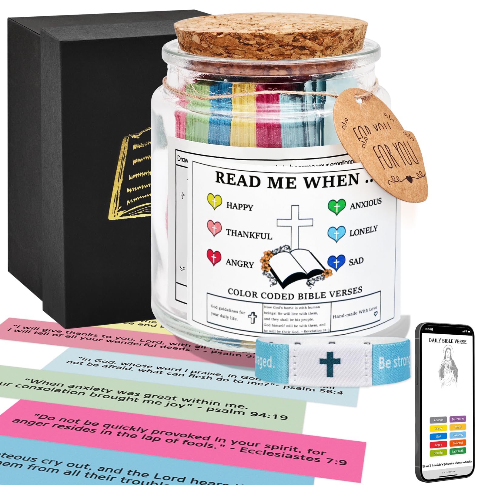 Bible Verse Jar & Bracelet For Daily Encouragement, Inspirational Prayer & Reflection, Christian Gifts For Women and Men, Religious Graduation Gifts For Her, Gift For Mom