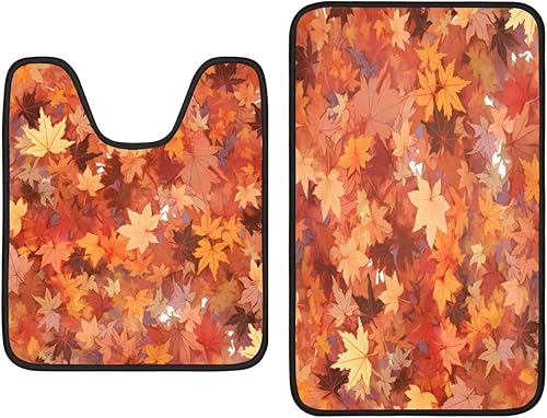 Pardick 2 Pieces Bath Mat Set, Fantastic Maple Leaves Bath Mat U-Shaped Toilet Rug Bathroom Mat Set with Bath Rug Mat, Autumn Leaves Mat for Bathroom