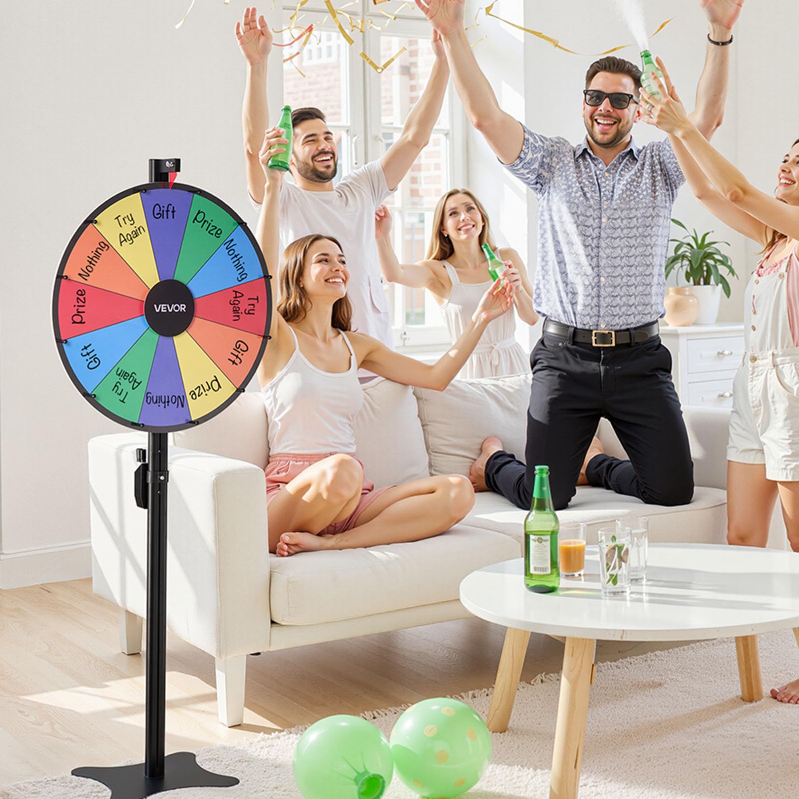 VEVOR Roue de Fortune, 610 mm, Roue de la Chance avec Support à Hauteur Réglable, 12 Secteurs en 6 Couleurs, Jeu pour Fêtes, Salons, Carnavals, Foires, avec Effaceur et 2 Marqueurs