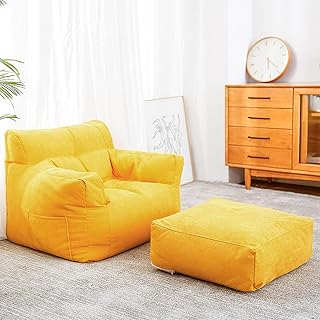 PHASFBJ Bean Bag Chair Cover Washable Ultra Soft Corduroy Sturdy Zipper Beanbag Cover for Organizing Plush Toys or Textile, Sack Bean Bag for Adults, Teens (No Filler),Yellow