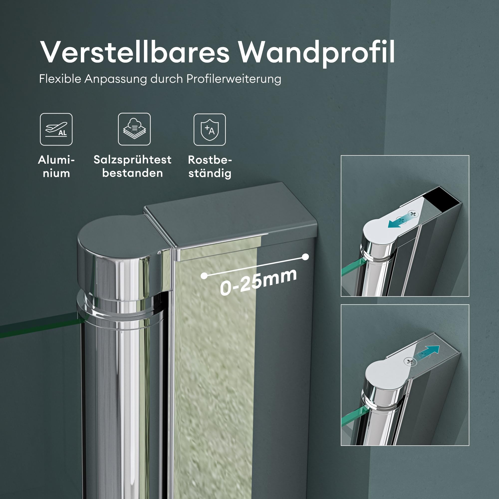 Mai & Mai Duschtür Drehtür Schwingtür 90x195cm Nischentür Dusche Klarglas
