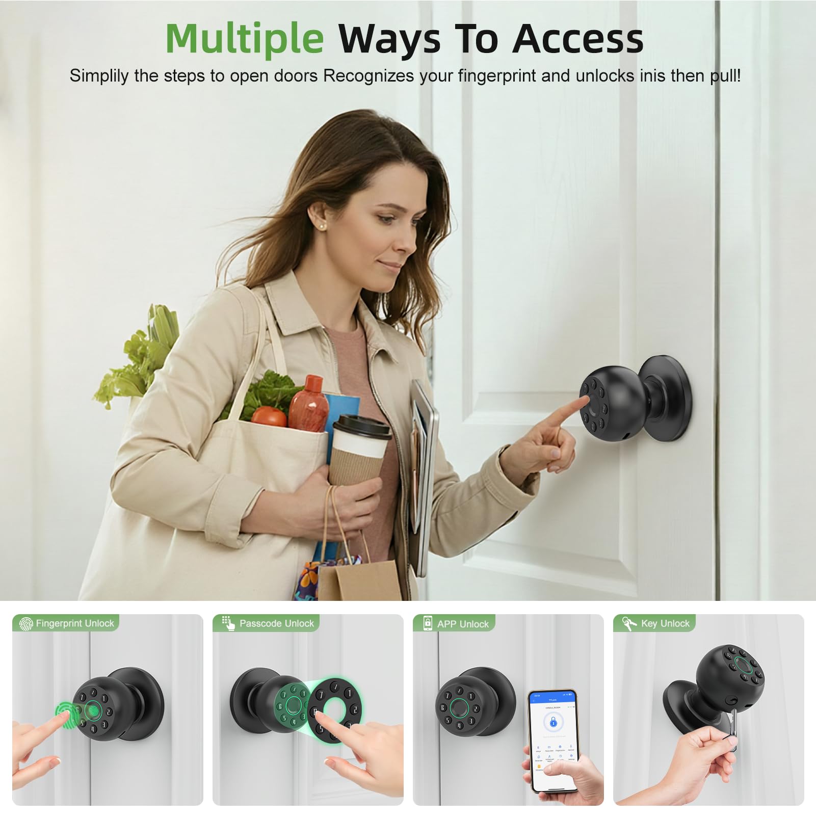 Smart Fingerprint Door Knob - App Control & Auto Lock -2