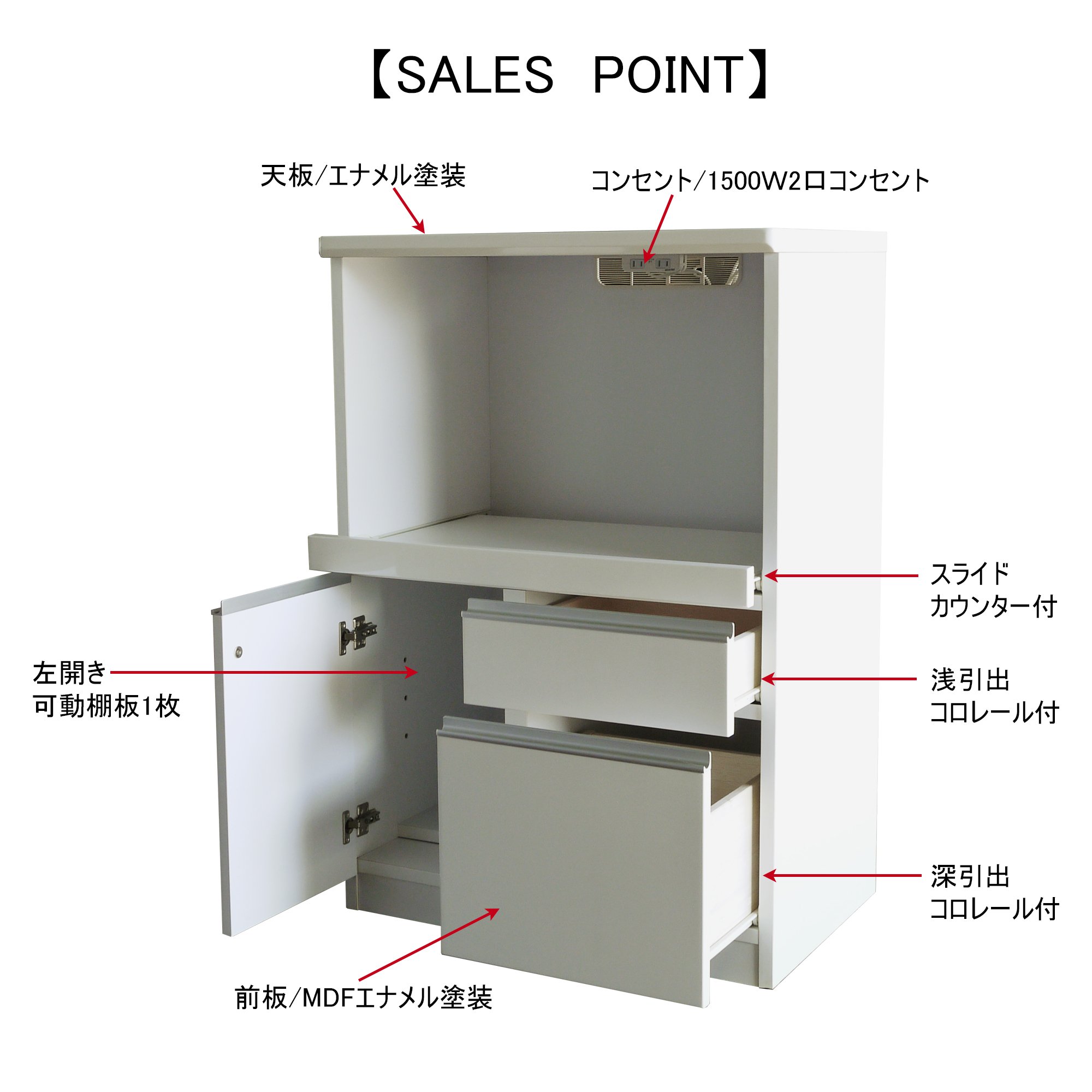 Amazon｜大川家具 noda レンジ台 ニース 70cm幅 Bタイプ ホワイト 