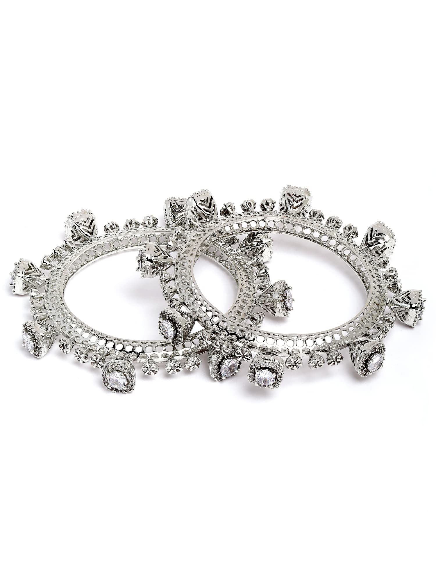 Karatcart Cubic Zirconia Studded Set of 2 Silver-Plated Bangles for Women (B0BDH8MT35) Amazon Price History, Amazon Price Tracker