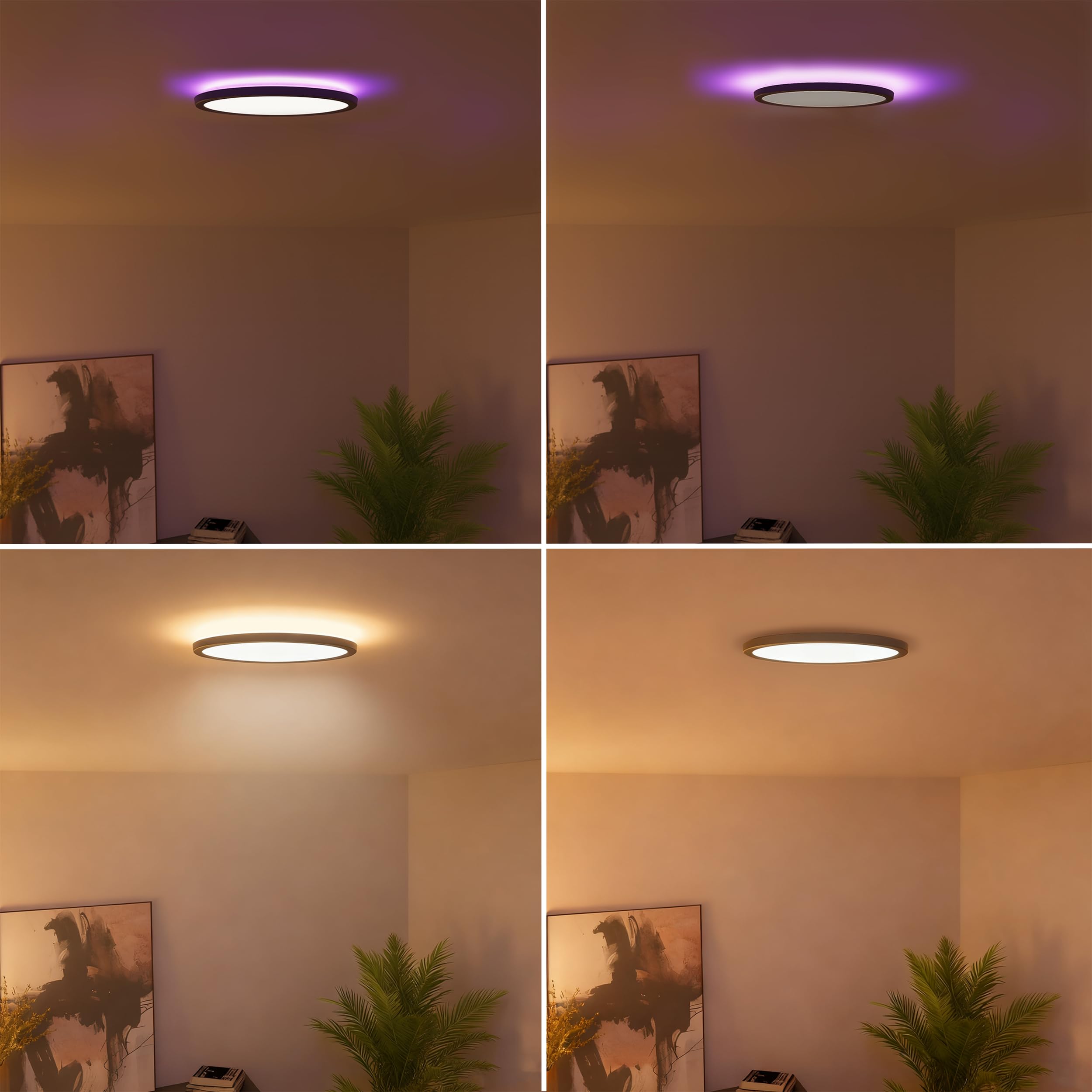 CALEX Halo Plafón Inteligente, 30cm, Luz RGB y Blanca Cálida, Negro