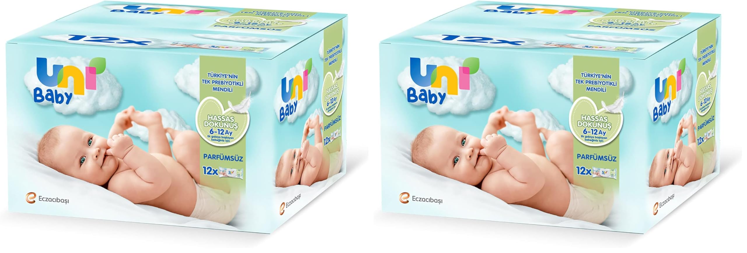 Uni Baby Hassas Dokunuş Islak Mendil 12 * 52 Yaprak (2 paketi)