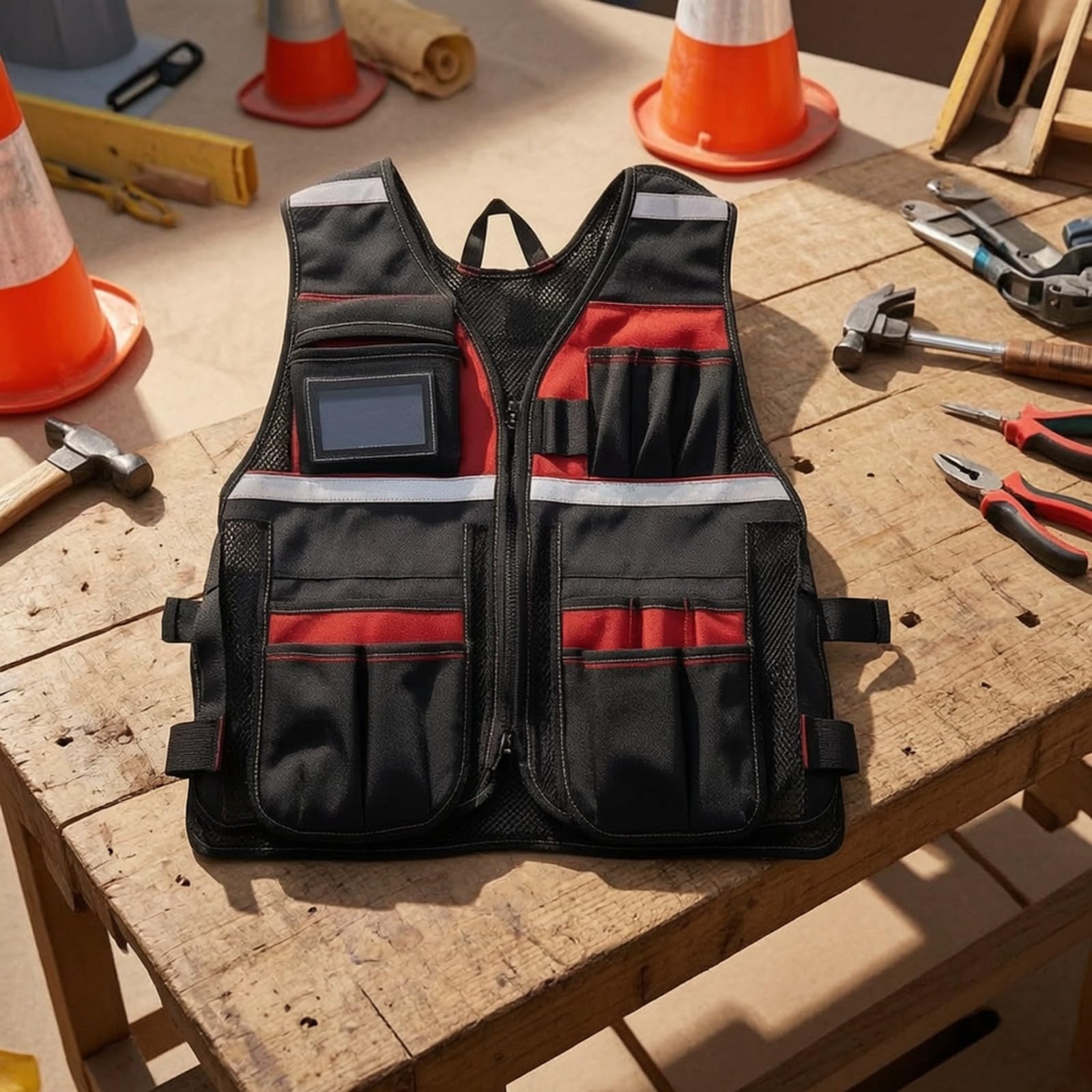 Ropa | Alta Visibilidad, Chaleco Herramientas con Bolsillos, Cómodo, Chaleco Trabajo, para Construcción, Taller, Electricistas