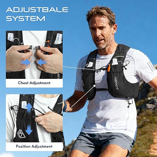 Miniatura 6 de Haimont Chaleco de hidratación para correr con botellas de agua para hombres y mujeres, chaleco hidratado ligero de 10 litros para correr por