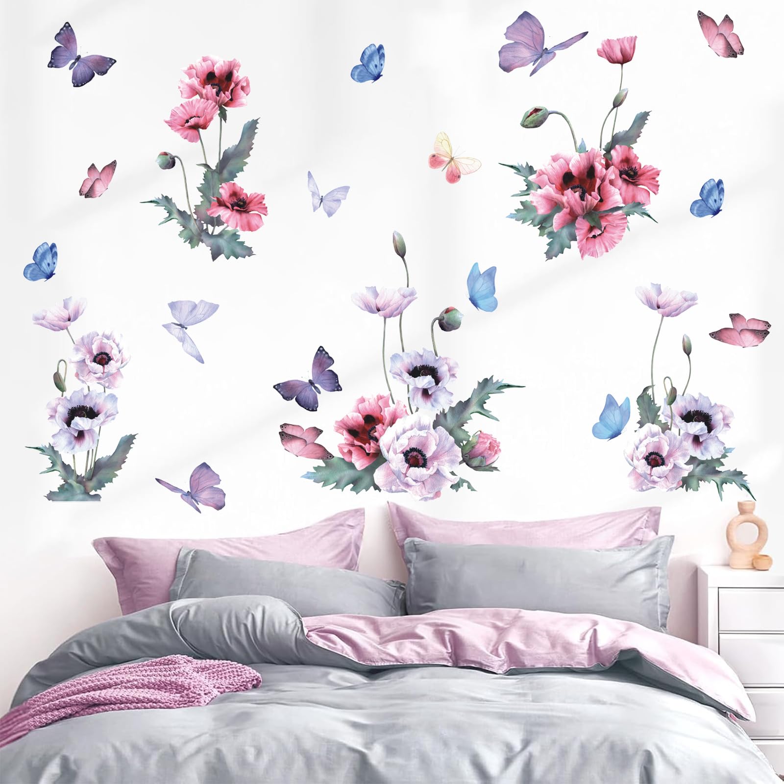 ANHUIB Flower Wall Stickers Butterfly Wall Decal Garden Flowers Wall Decals Stickers Colorful Wildflower Butterflies Plants Decals for Bedrooms Living Room Nursery Home Office Sofa Decorations - Image 2