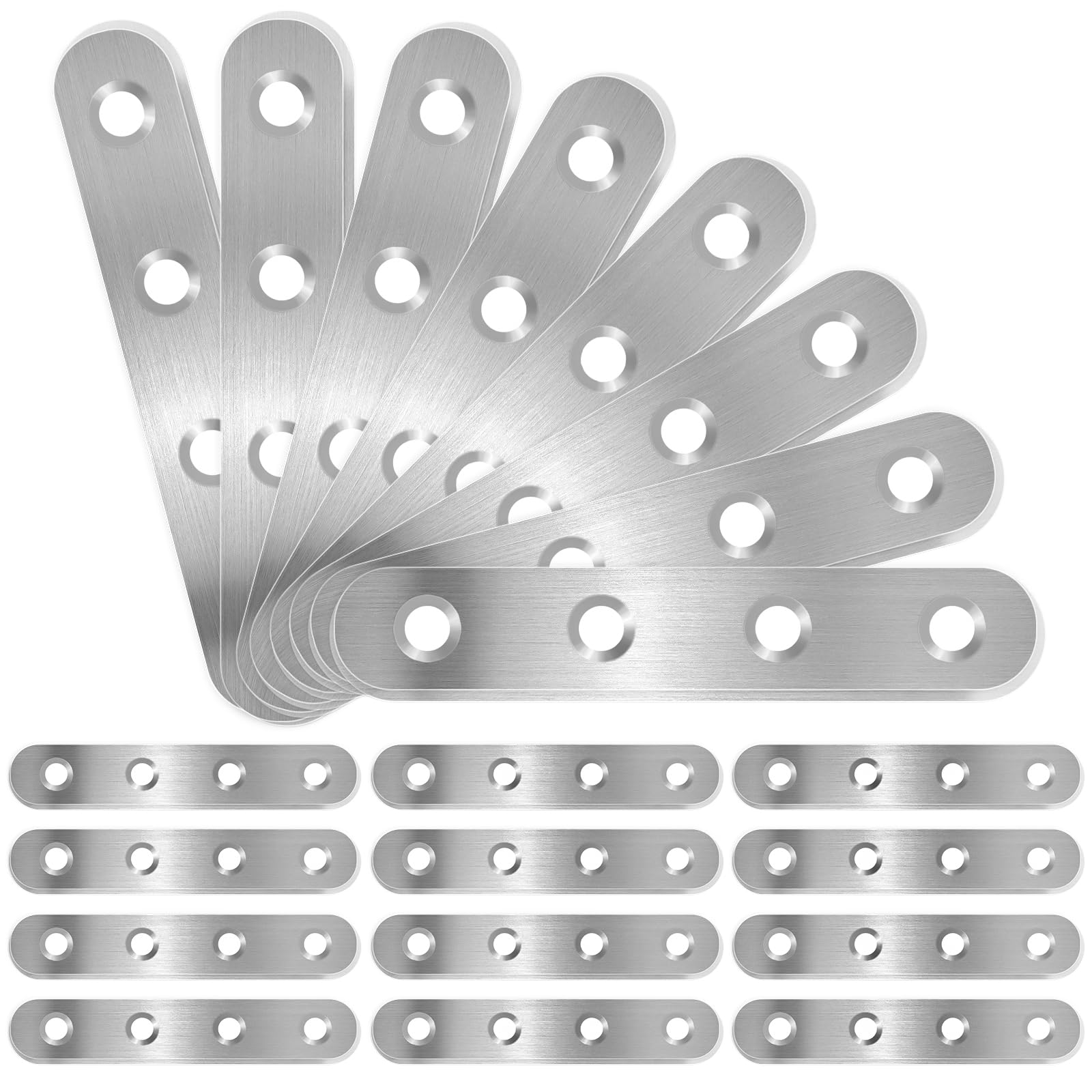 Bubuny Flachverbinder Edelstahl Lochplatte 20 Stück, 100x16x2mm Holzverbinder Lochplatte Metall, Flachverbinder Lochplatte für Verbinder, Edelstahl Silber Verbindungsplatte Flacheisen Gelocht