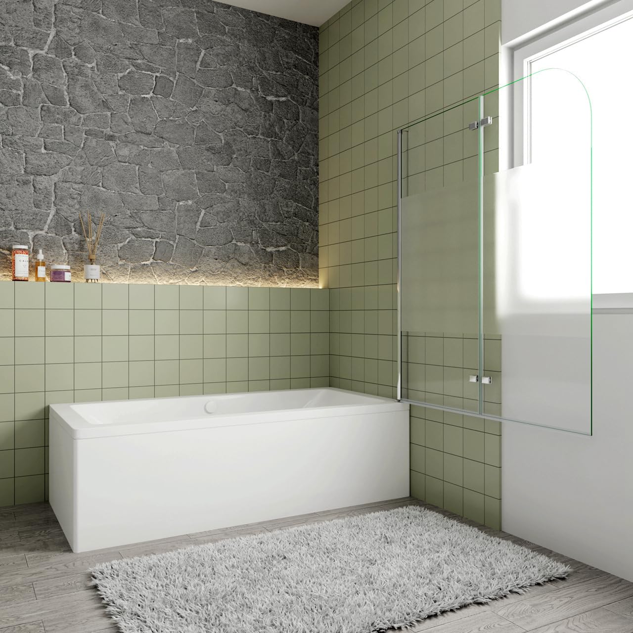 Sopravasca Verso Irreversibile Parete Doccia 100x140 cm 2 ante Pieghevoli a Libro Vetro 6mm Anticalcare Fascia Satinata Centrale Telaio Cromo Lucido