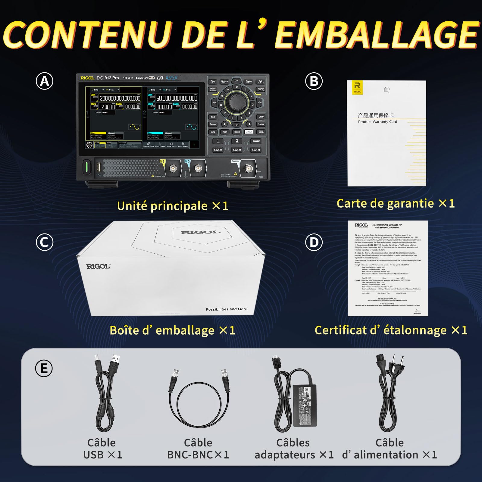 RIGOL Générateurs de Fonctions,DG912 Pro Générateur de Signaux,150 MHz,2 Canal,16 bits,écran tactile HD 7 pouces,Ultra-portable,Idéal pour les tests sur site et l’enseignement en laboratoire