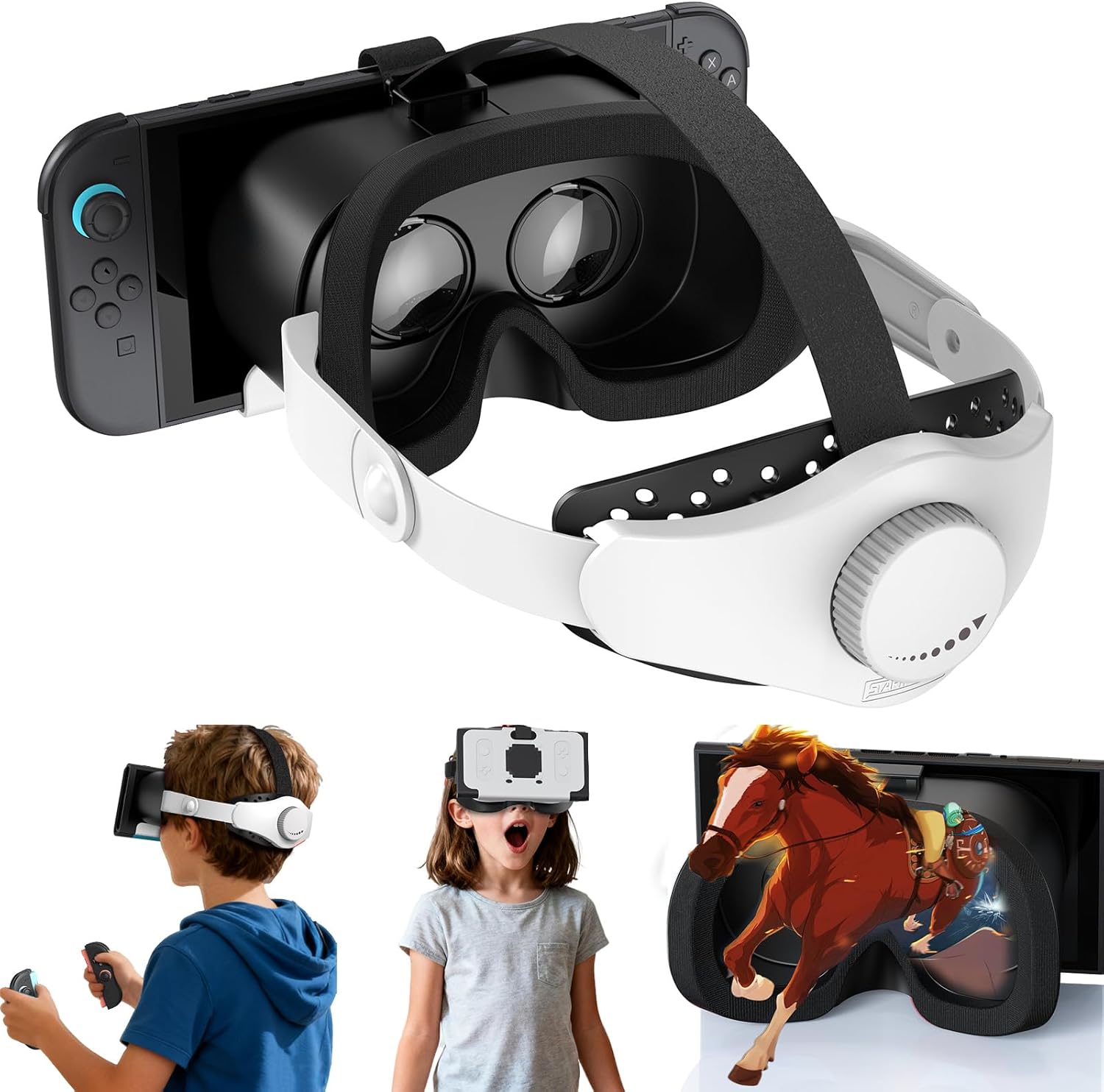 Upgraded VR Headset for Switch 2 (2025), Switch 2 VR Games Glasses with Adjustable HD Lenses and Head Strap with Rotary Button, Labo VR for Switch 2 Accessory, White & Black