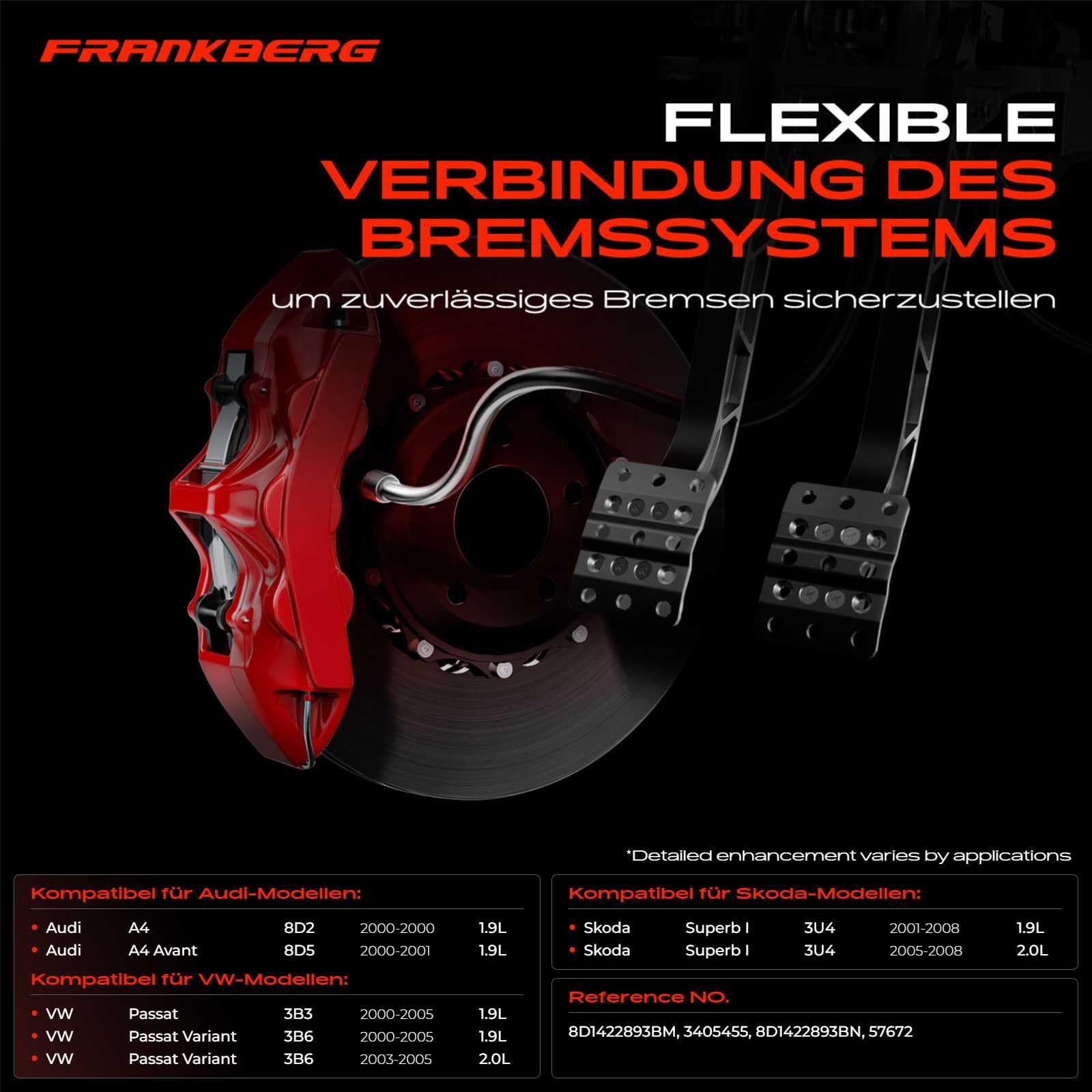 Frankberg Servolenkung Schlauch Kompatibel mit A4 8D2 2000 A4 Avant 8D5 2000-2001 Superb I 3U4 2001-2008 P.a.s.s.a.t 3B3 2000-2005 P.a.s.s.a.t Variant 3B6 2000-2005 Replace# 8D1422893BM