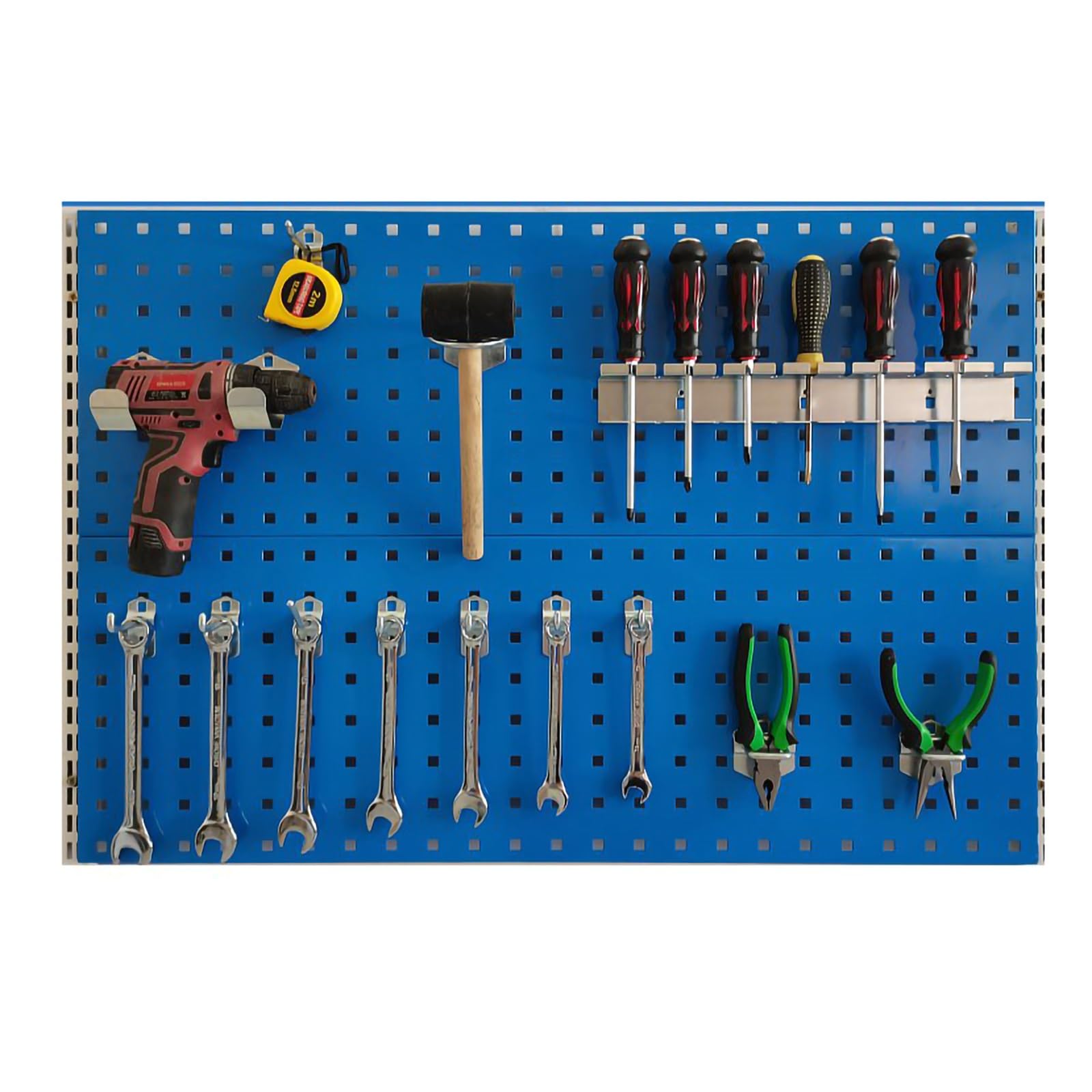 Stecktafel aus Holz, an der Wand montierter Stecktafelhaken, Aufbewahrungsbehälter und Paneel-Set, DIY-Wandhalterung zur Garagenaufbewahrung für Werkzeuge, Teile und Bastel-Organizer (blau,