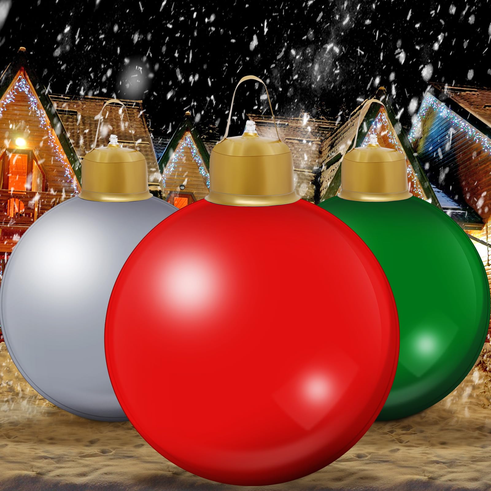 Jetec 3 Pcs 36 Inch Outdoor Christmas Decorations Giant PVC Inflatable Christmas Balls Ornament