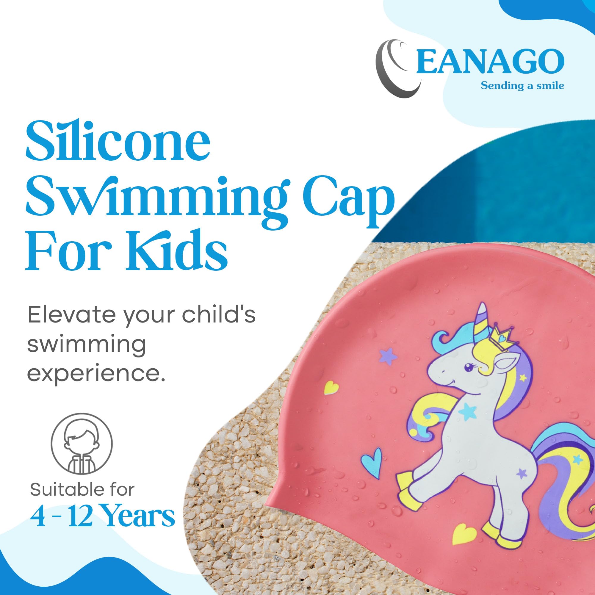 EANAGO silicone swimming cap for girls, fashionable swimming cap for children for swimming and training - Image 2