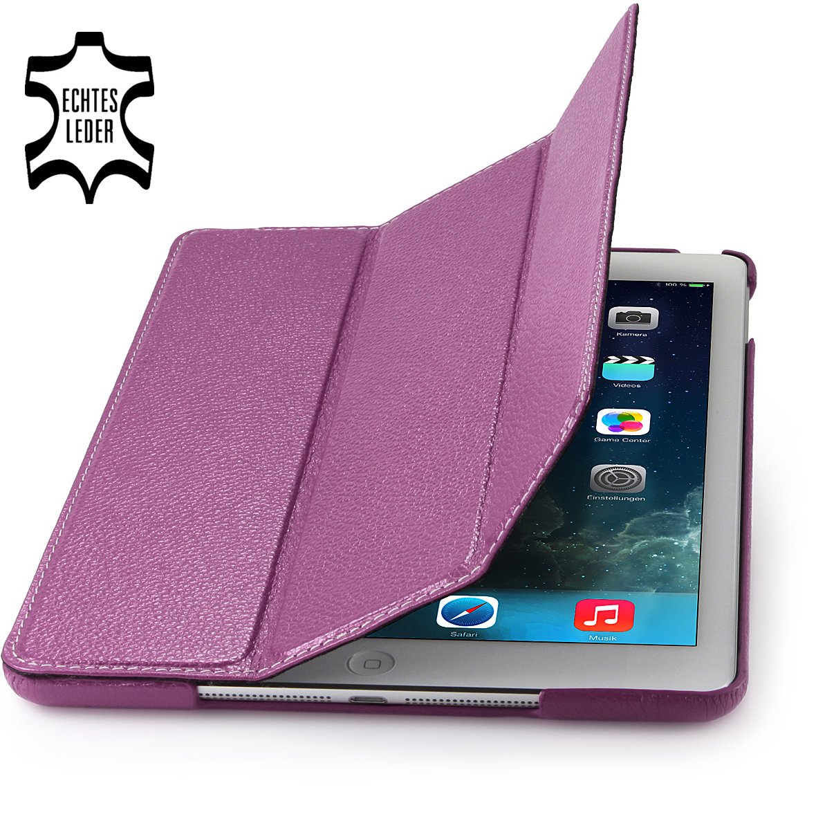 StilGut® Couverture, Genuine Leather Case for Apple iPad Air with Smart-Cover Function, Purple