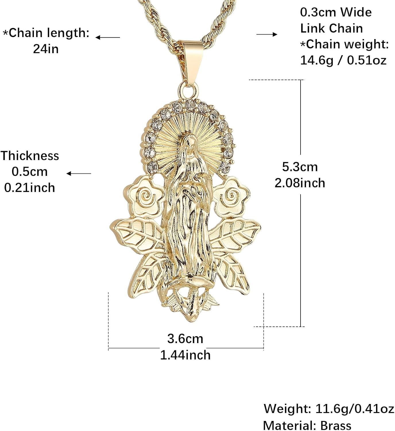 HZMAN 14K Gold Plated Virgin Mary Necklace for Women Retro Christian Our Lady of Guadalupe Pendant Necklace Protection Jewelry Gift - Image 5