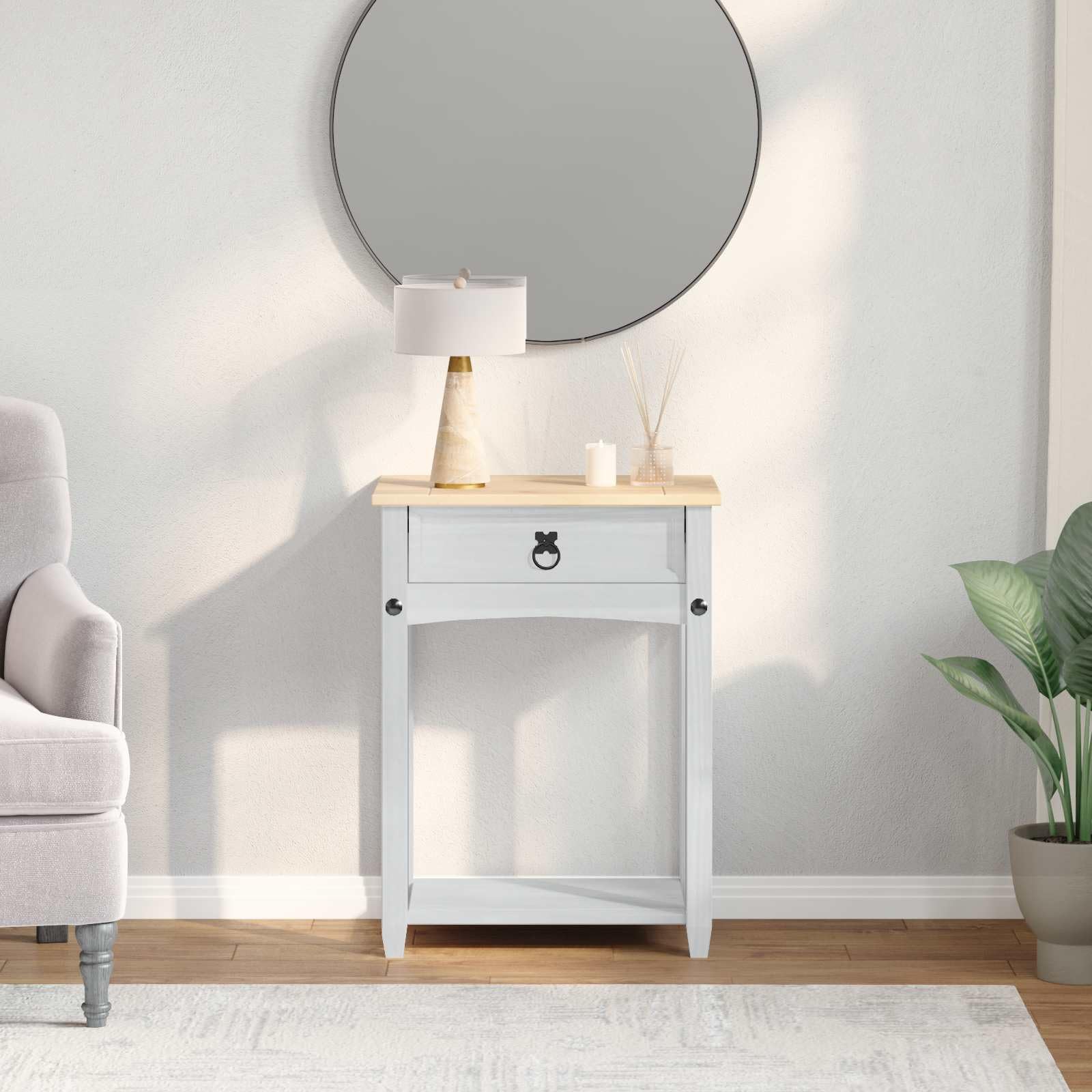 Mesa auxiliar con almacenamiento y cajón organizador de madera para optimizar tu dormitorio