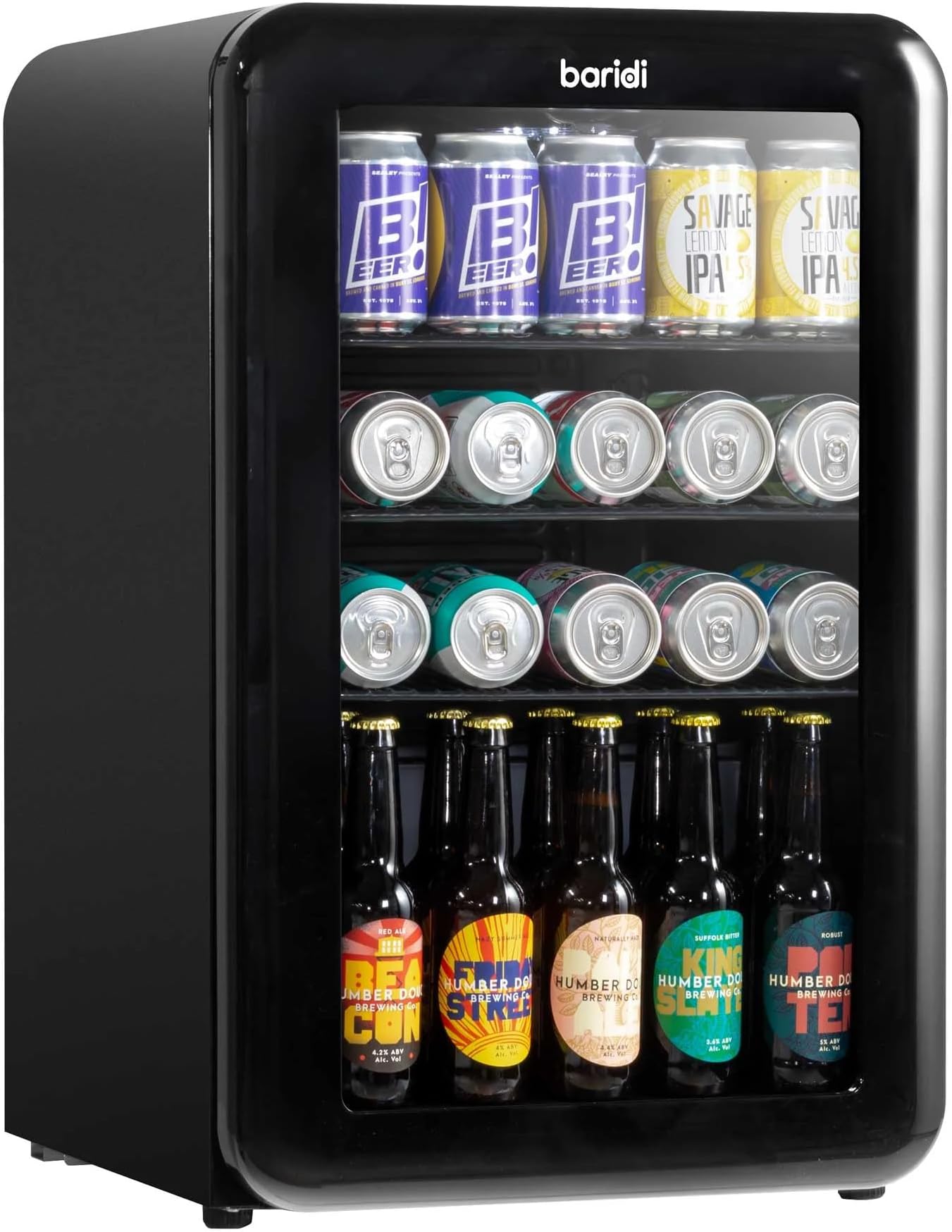Baridi 70L Under Counter Drinks/Beer & Wine Cooler Fridge, Retro Style, Black - DH222