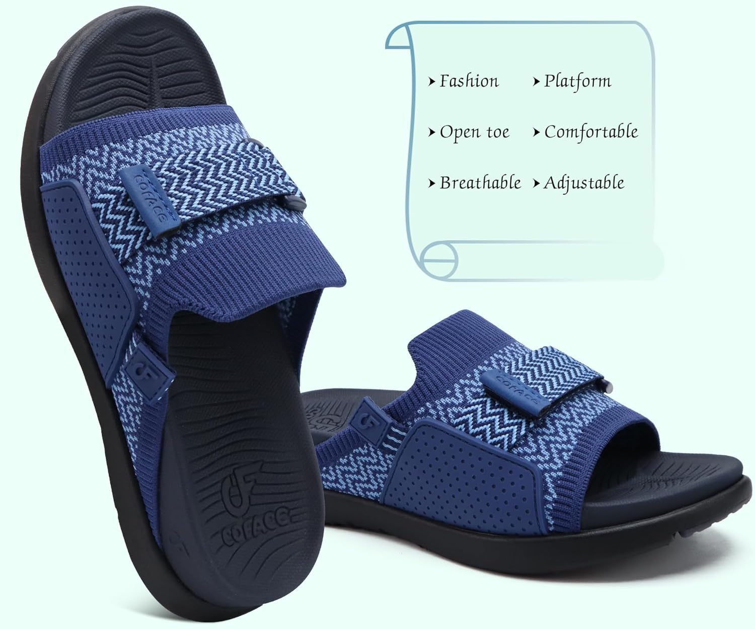 COFACE Women’s Orthotic Sandals Comfortable Plantar Fasciitis Arch Support Sandal Slippers Ladies Fashion Fabric Kint Slides Sandals with Lightweight Athletic Soft Cushion Footbed (US Size 5-11) - Image 5