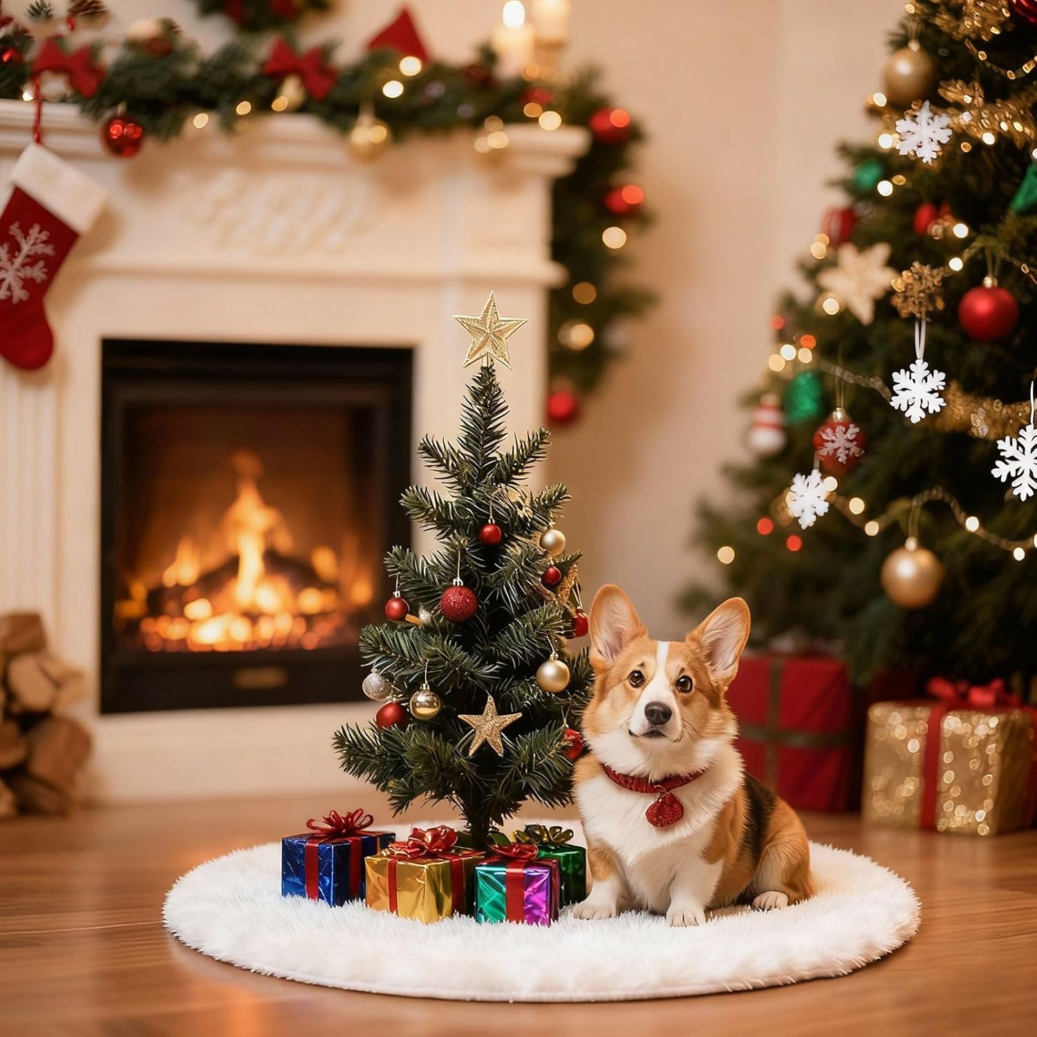 Konsait Plush Christmas Tree Skirt - Round Snow White Xmas Tree Mat Base Cover for Holiday Home Decorations,19Inch/50CM