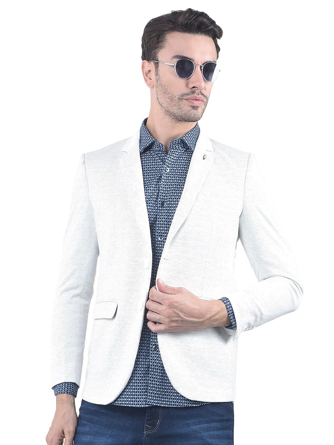 crimsoune club Men's Off White Printed Notched Lapel Single-Breasted Blazer-picture-38