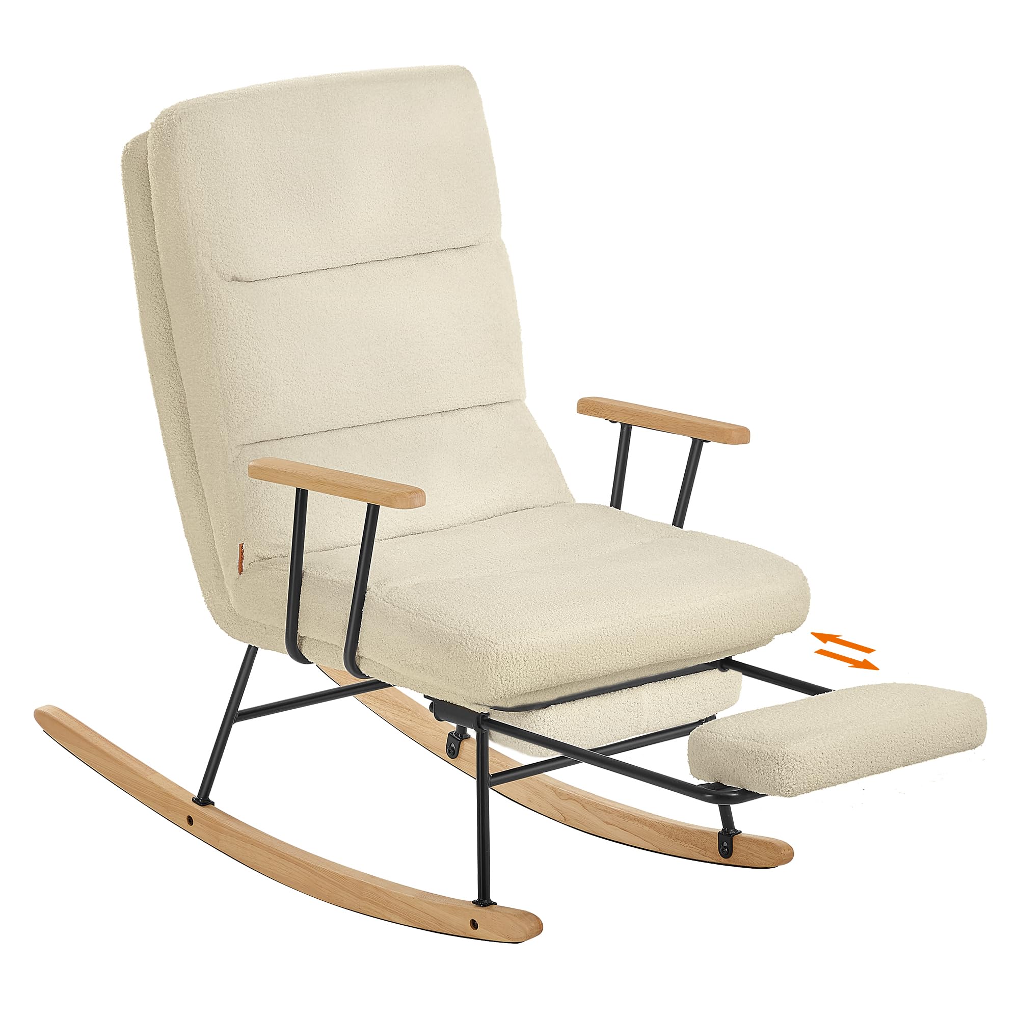 SONGMICS HOME Poltrona a Dondolo, Gambe in Legno di Hevea, Sedia a Dondolo, Schienale Regolabile a 4 Posizioni, Portata Massima 160 kg, Camera da Letto Soggiorno, Marrone Cammello LYY016LJ01