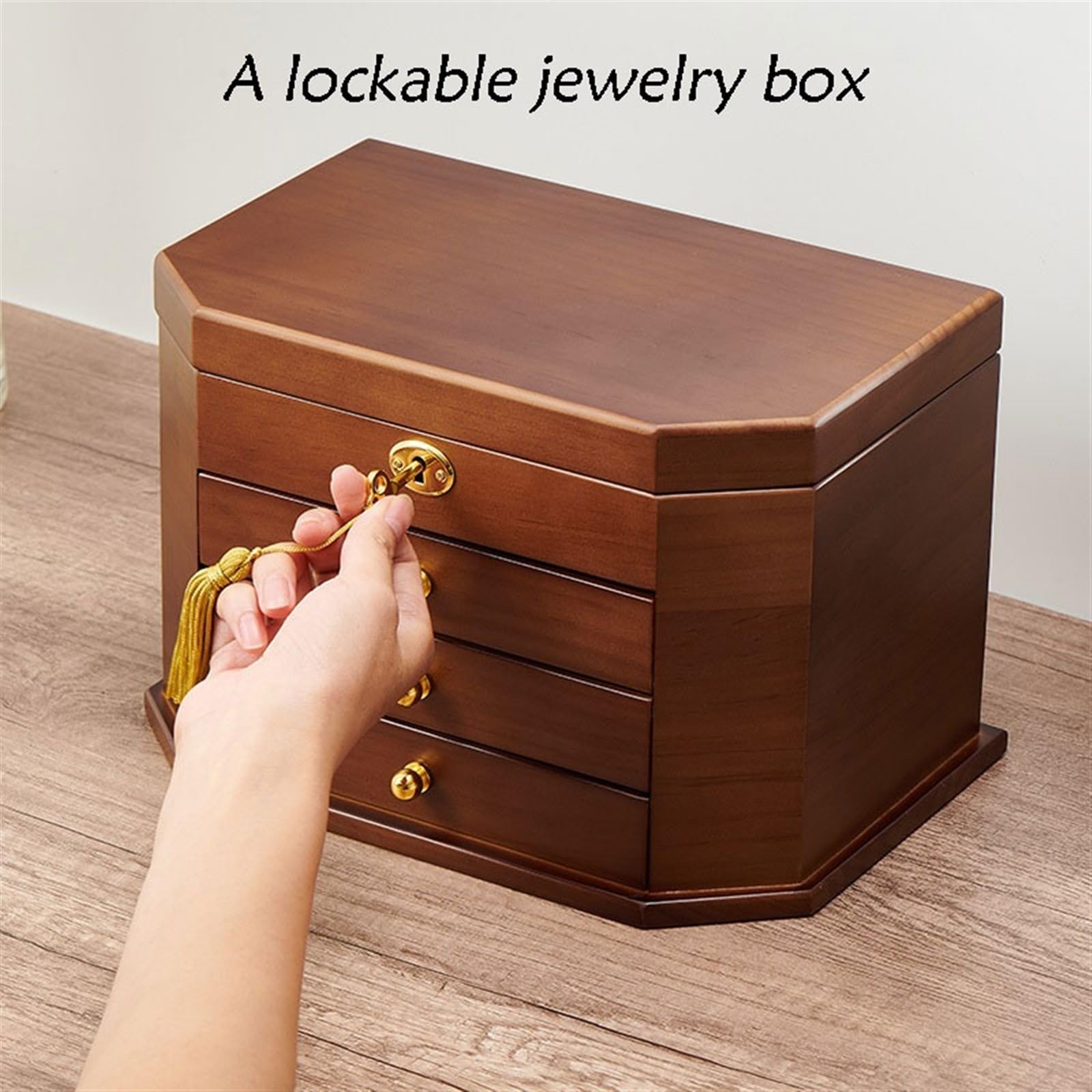 Jewelry Boxes Solid Wood Jewelry Storage Box with Lock Earrings Necklace Jewelry Box Large Capacity Simple Retro Jewelry Boxes