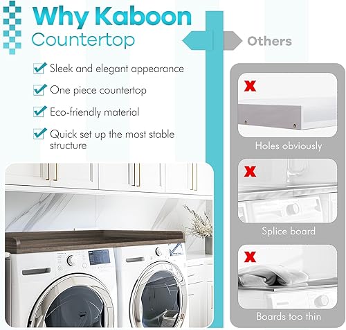 Miniatura 5 de Kaboon Juego de encimera y estantes para lavadora y secadora, encimera de melamina con rieles de borde, 27.5 pulgadas de profundidad x 54 pulgadas