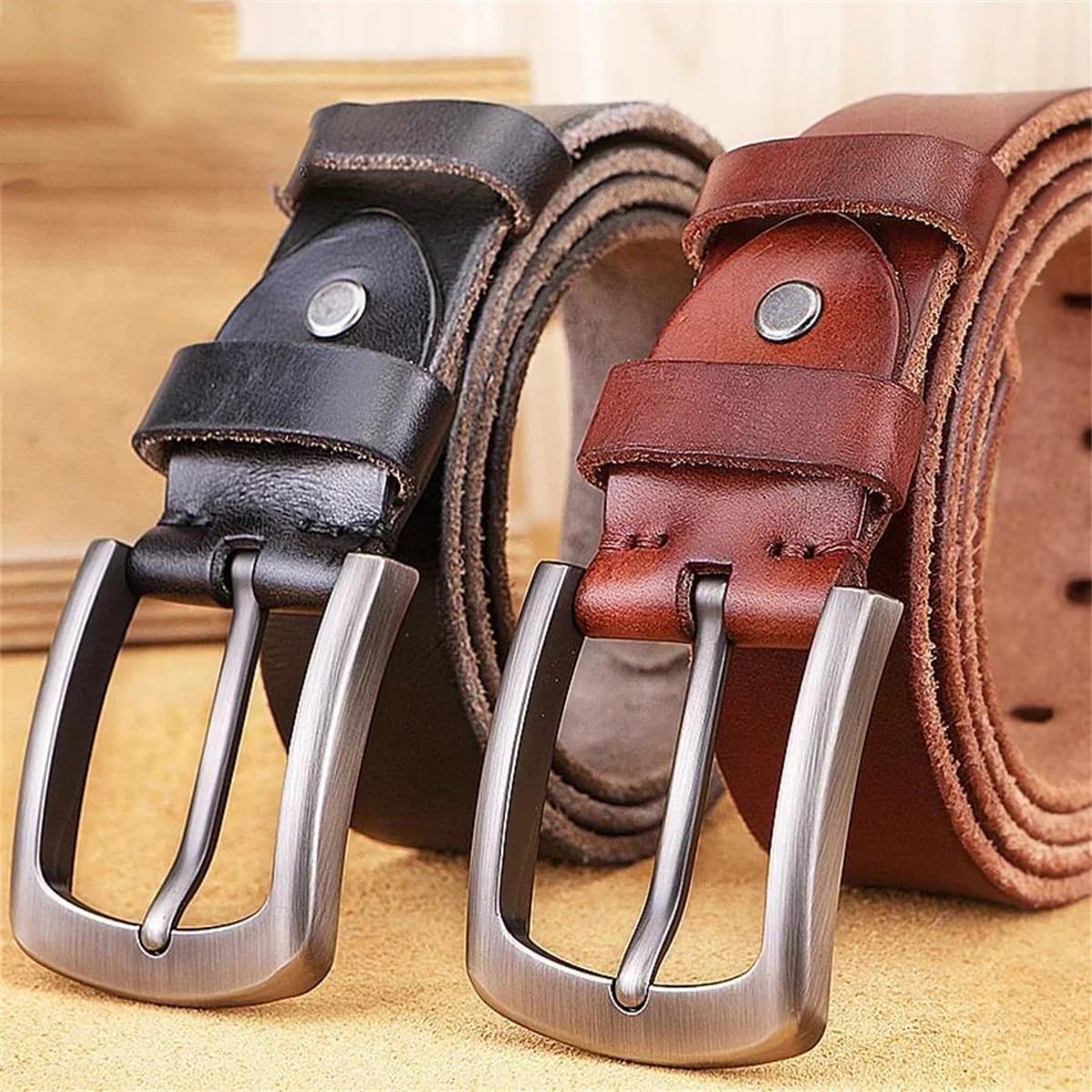 Rindsledergürtel Für Herren, Harte Metallschnalle, Weicher Rindsledergürtel, Einzigartige Textur, Jeansgürtel Aus Echtem Leder