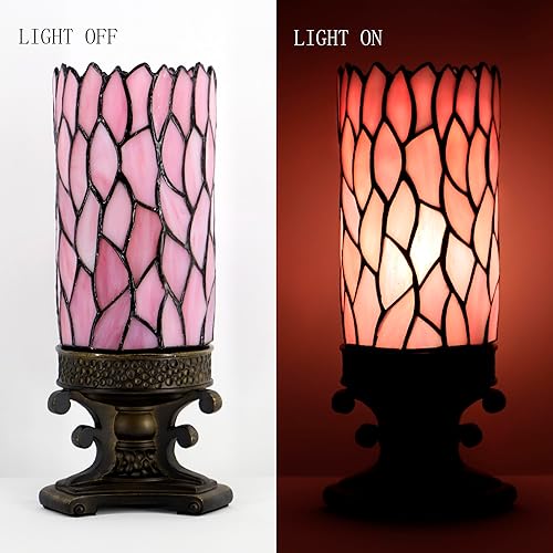 Miniatura 5 de Pequeña lámpara Tiffany Mini lámpara de mesa de vitral, vela de escritorio, luz nocturna, base de resina de bronce, 4 pulgadas de profundidad x 4