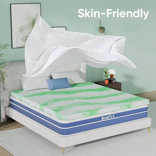 Miniatura 7 de BedsPick Cubrecolchón de espuma viscoelástica de 2 pulgadas, tamaño individual, con infusión de gel, certificado CertiPUR-US