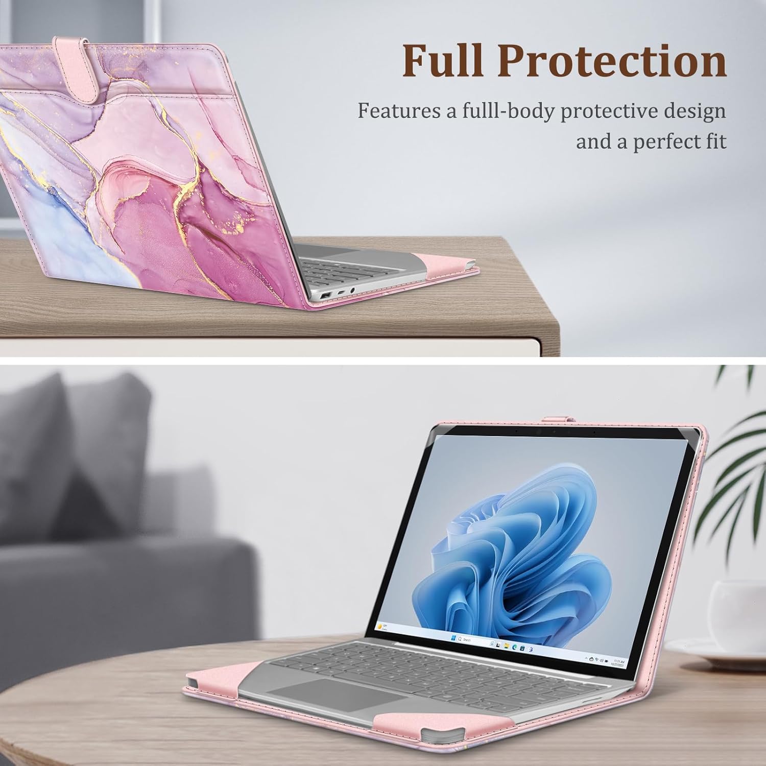 Fintie Sleeve Case for 12.4 Inch Microsoft Surface Laptop Go 3/2/1 (Model: 2013/1943), Premium PU Leather Protective Folio Book Cover with Large Pocket (dreamy marble)