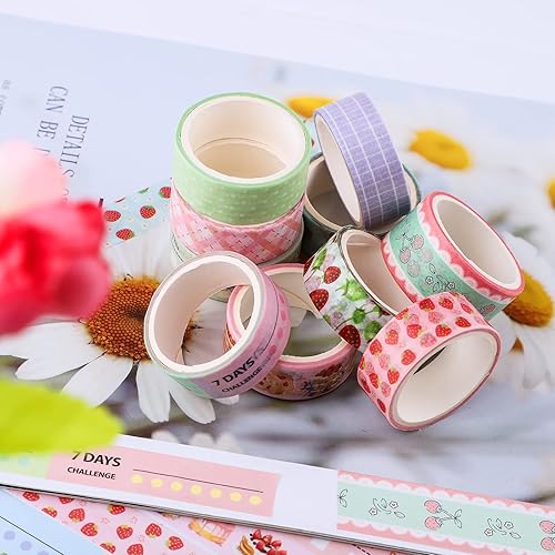 Miniatura 3 de Juego de cinta washi (10 rollos), cinta washi con sabor a fresa con varios patrones, accesorios perfumados para álbumes de recortes, álbumes,