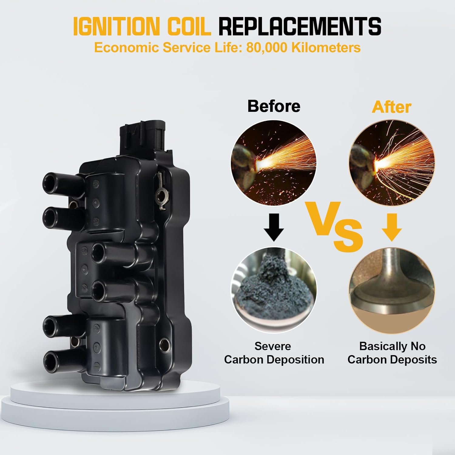 QYL Ignition Coil Pack compatible with V6 3.5L 3.9L 2006-2011 Impala Malibu Monte Carlo Pontiac G6 Lucerne Terraza, 3.4L 2005-09 Equinox, 4.3L Express Silverado Savana Sierra 1500 12595088 UF434