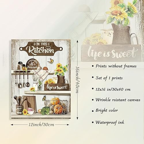 Miniatura 6 de Dazzlewall Arte de pared rústico de cocina campestre, la vida es dulce y buena comida, citas de buen estado de ánimo, imágenes de cocina de girasol,