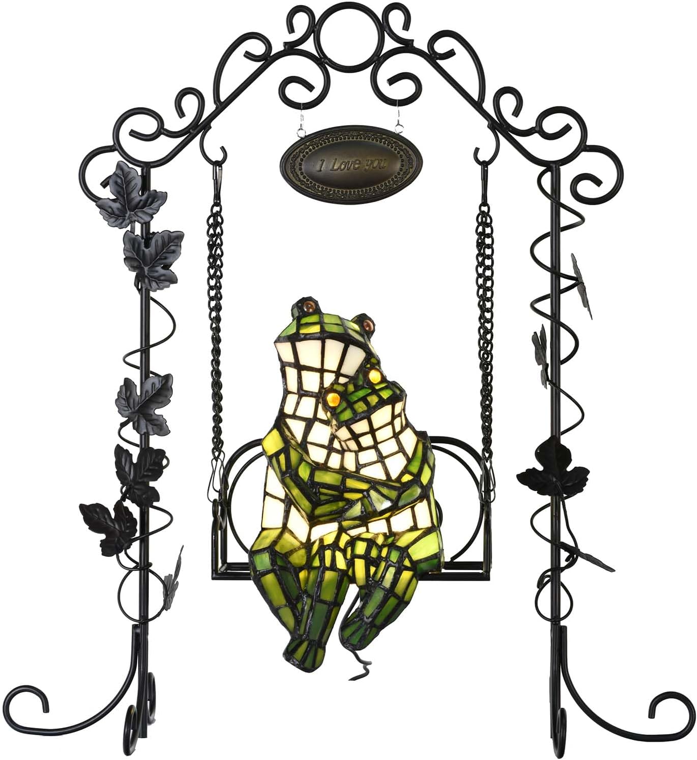 Bieye L12001 Frogs on a Swing Tiffany Style Stained Glass Accent Table Lamp for Home Decor