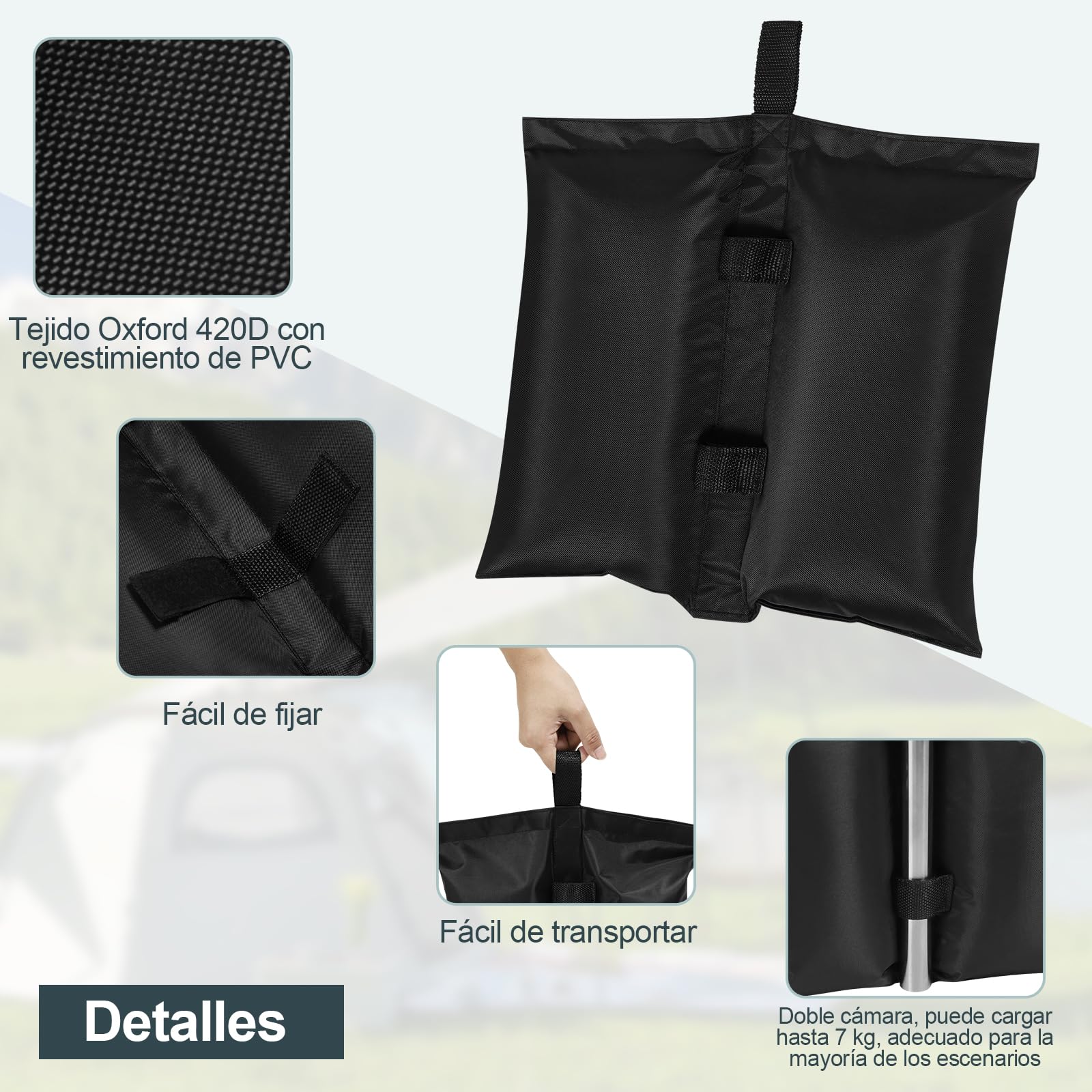 WOLTU 4PCS Bolsas de Arena Vacía para Carpas, Sacos Pesados de Arena para Gazebo, Bolsas Pesadas para Piernas de Carpa, Sombrilla y Pergola Pop Up, 7 kg/Unidad, Negro