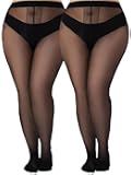 Plus Size Sheer Black Tights for Women T-Crotch 20D Ultra Thin Pantyhose High Waist Stockings 2 Pairs