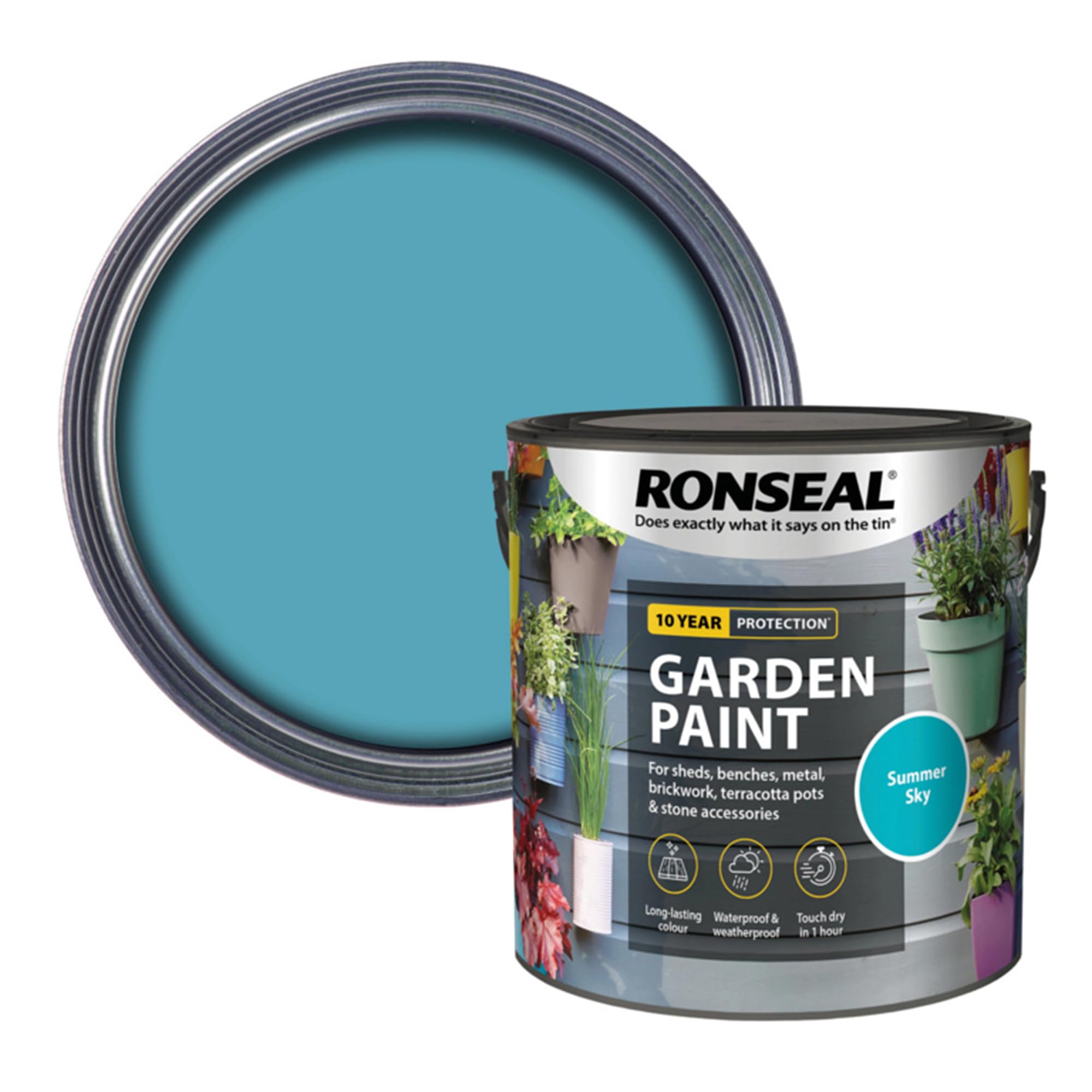 AOC24 Garden Fence Paint 2.5l – Multi-Surface Exterior Paint for Wood, Brick, Metal, Stone & Terracotta – Waterproof, Resists Fading, Matt Finish for Sheds, Fences, Garden Furniture Summer Sky