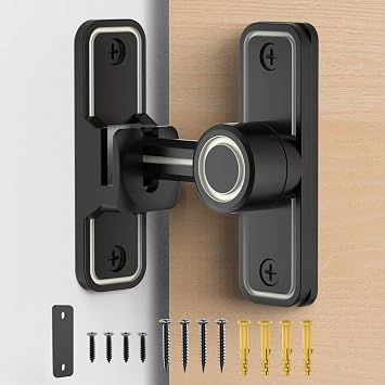 Sliding Barn Door Lock Hardware, 90 Degree Locks for Barn Doors, Flip Gate Latches for Barn, Garden, Bathroom, Outdoor, Garage, Window Luminous Black
