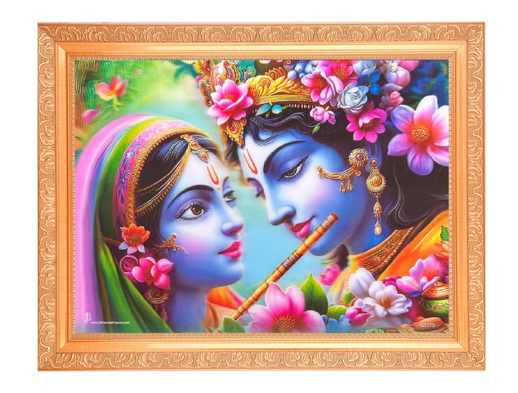 Décoration murale 5D Radha Krishna cadre doré tableau hindou 35x45 cm