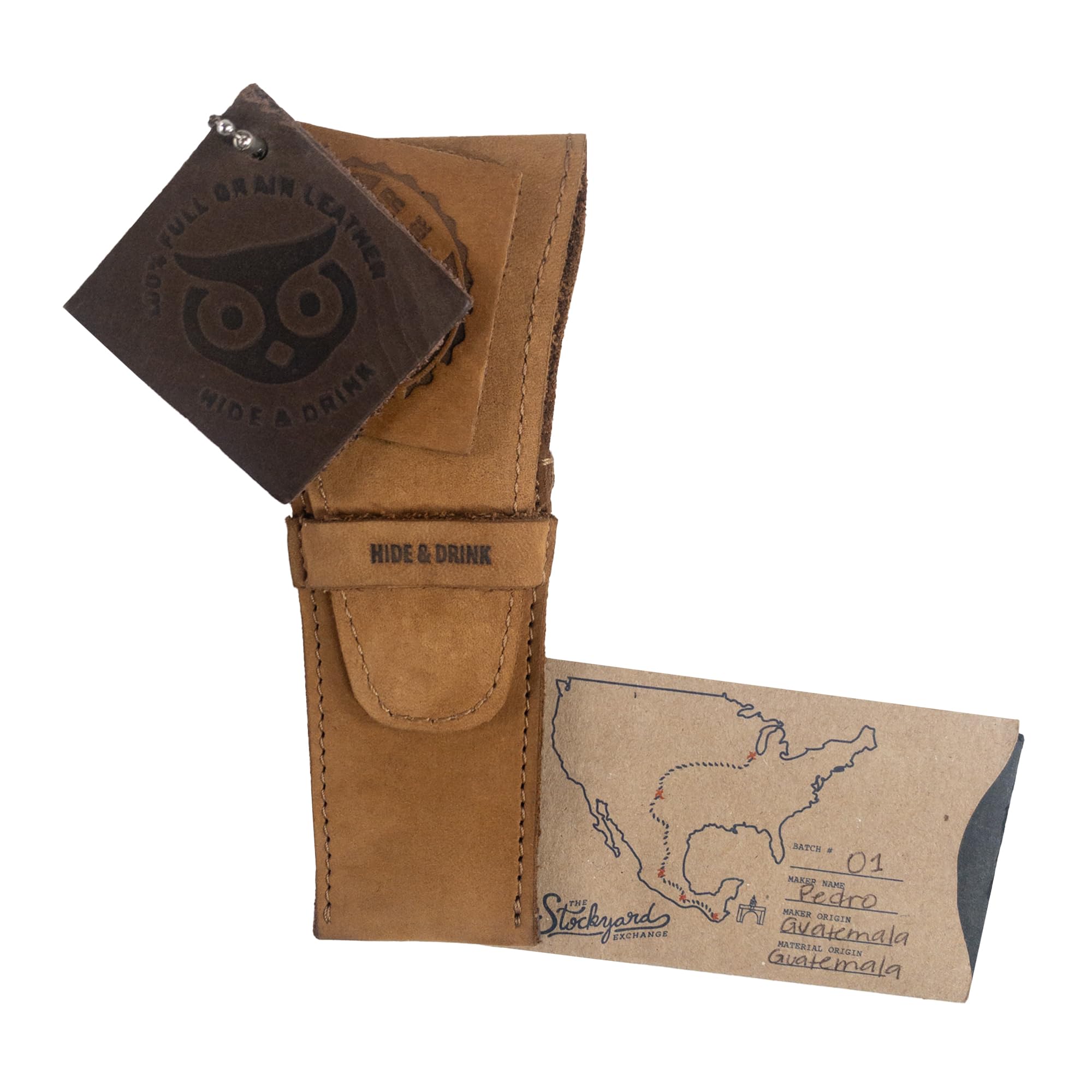 Hide & Drink, funda de cuero de seguridad para maquinilla de afeitar, accesorios de afeitado, esenciales para el cuidado personal, hecho a mano. Incluye 101 años de garantía: tabaco viejo
